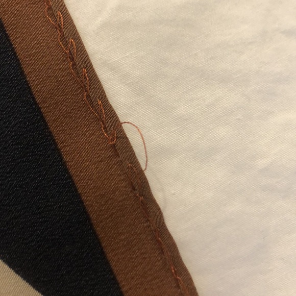 Guy Laroche Paris geometric design scarf.  Orange, rust, brown, black, green. - Picture 5 of 7